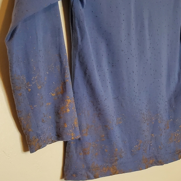 Gold Splash Periwinkle Blue 3/4 Sleeve Armani Exchange Shirt with Paint Accents - Picture 11 of 13